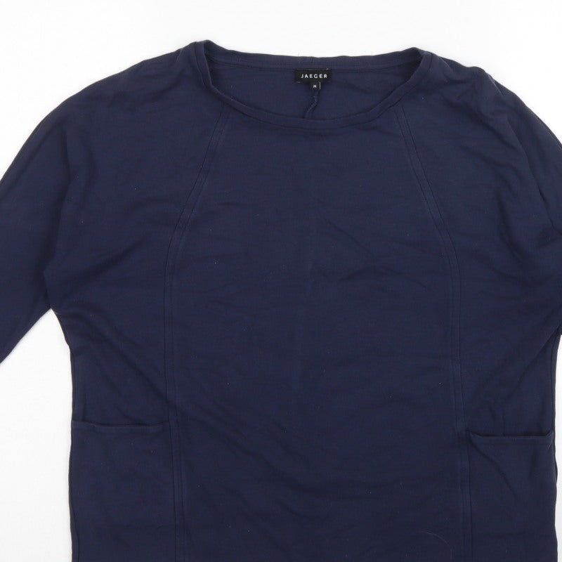 Jaeger Women’s Blue M Basic Jersey Tunic Top 3/4 Dolman Sleeve Pockets