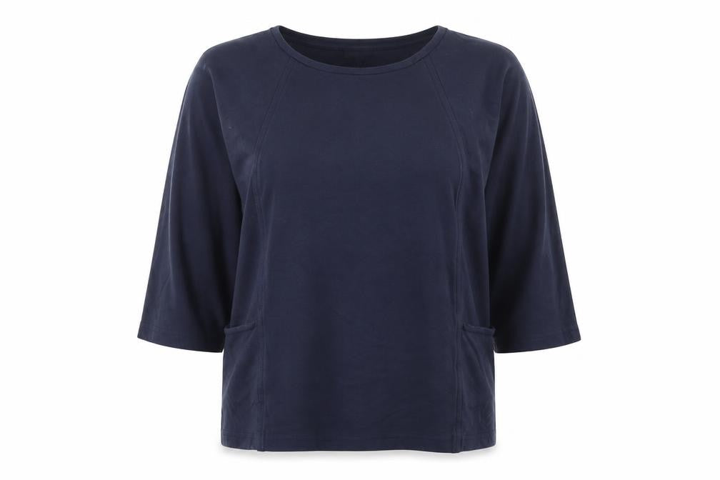 Jaeger Women’s Blue M Basic Jersey Tunic Top 3/4 Dolman Sleeve Pockets