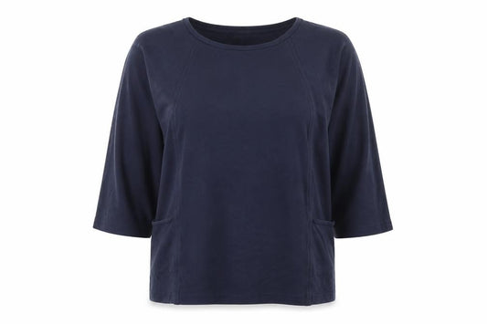 Jaeger Women’s Blue M Basic Jersey Tunic Top 3/4 Dolman Sleeve Pockets