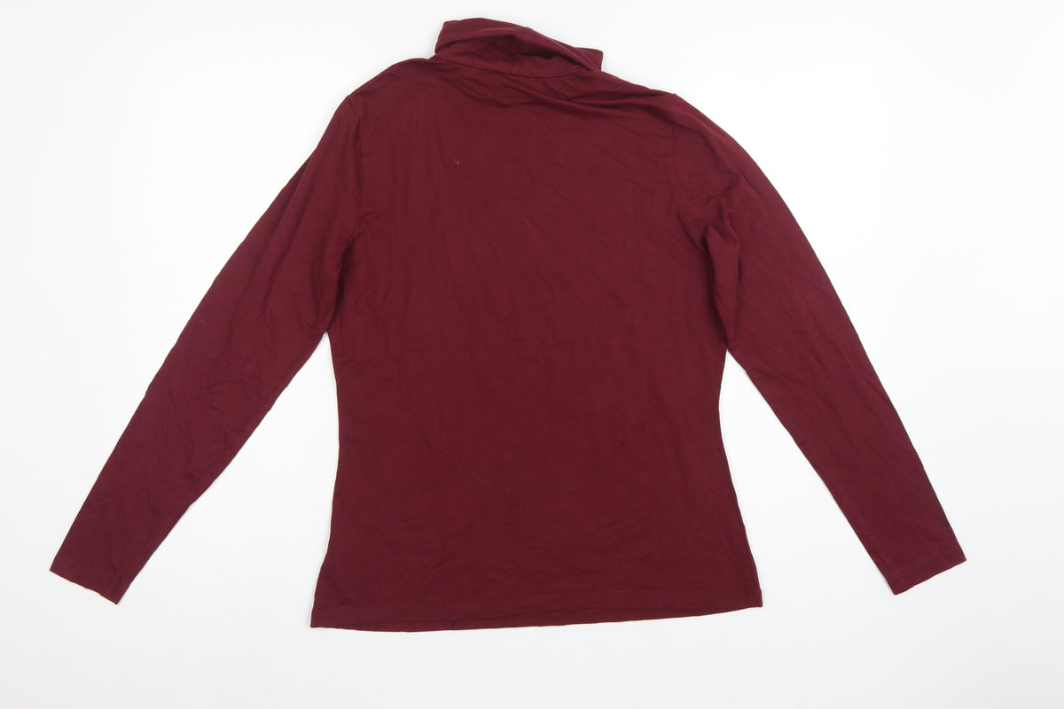 Lands' End Women's Red M Basic Roll Neck Long Sleeve Stretch Top