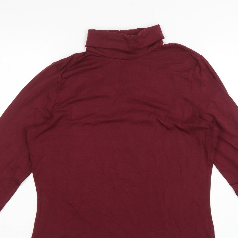 Lands' End Women's Red M Basic Roll Neck Long Sleeve Stretch Top