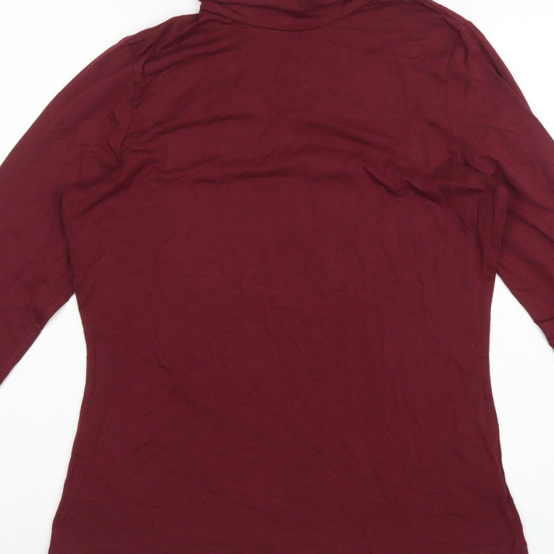 Lands' End Women's Red M Basic Roll Neck Long Sleeve Stretch Top