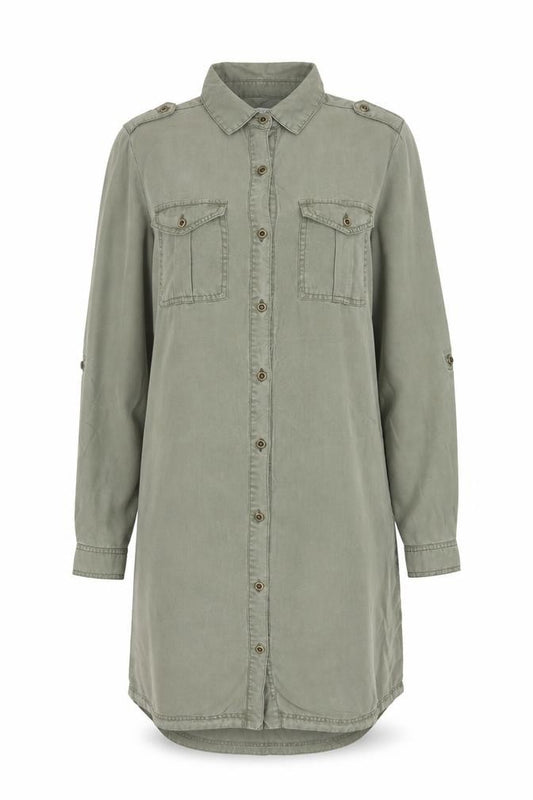 Kenneth Cole Reaction Women Green M Tencel Shirt Dress Pockets