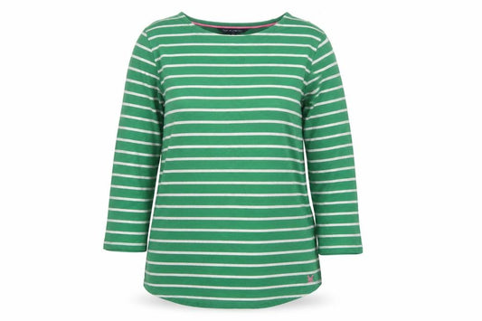 Crew Clothing Company Women Green Stripe Jersey Top UK 14 3/4 Sleeve