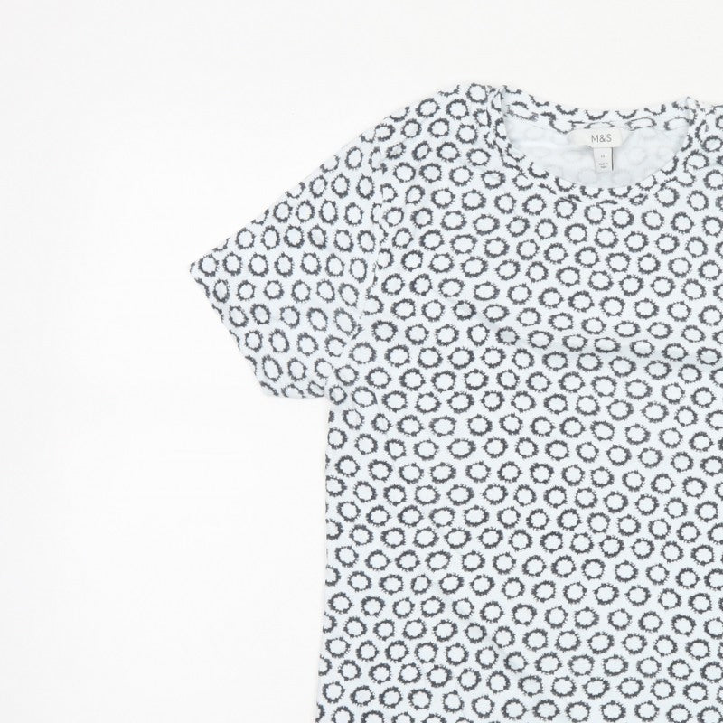 Marks and Spencer Women White Black UK 12 Basic Geometric Cotton T-Shirt