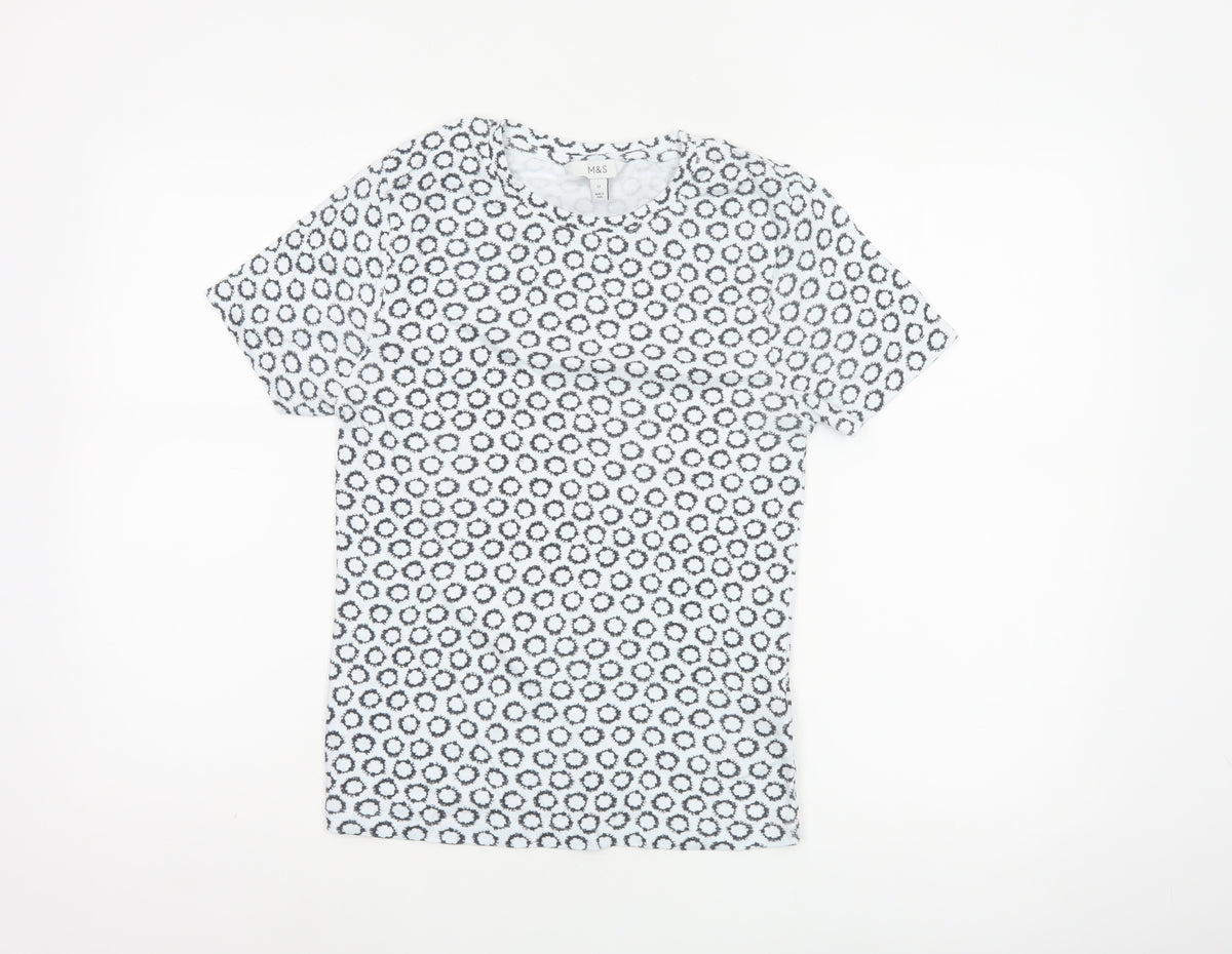 Marks and Spencer Women White Black UK 12 Basic Geometric Cotton T-Shirt