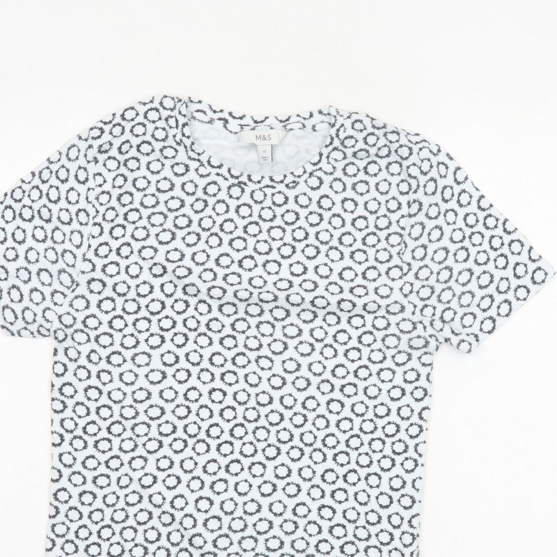 Marks and Spencer Women White Black UK 12 Basic Geometric Cotton T-Shirt