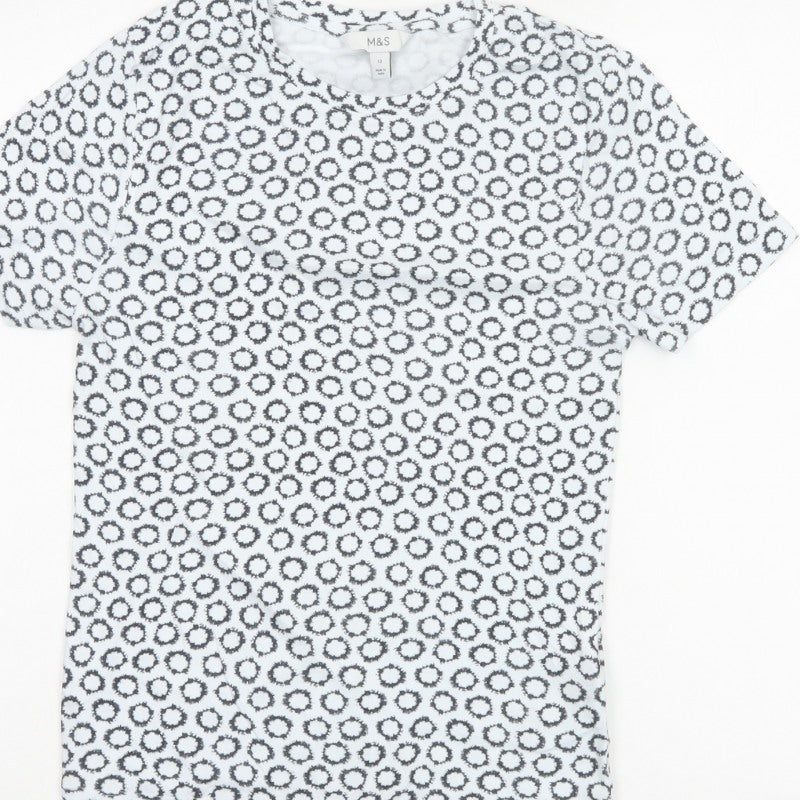 Marks and Spencer Women White Black UK 12 Basic Geometric Cotton T-Shirt