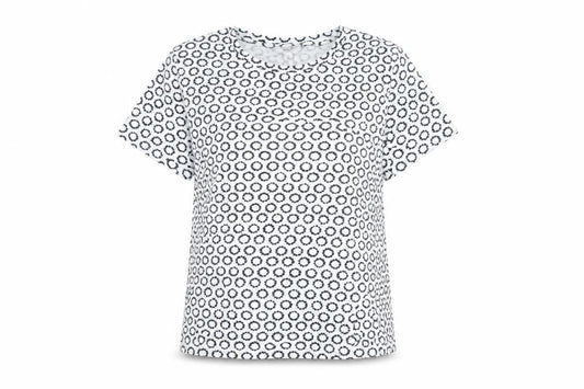 Marks and Spencer Women White Black UK 12 Basic Geometric Cotton T-Shirt