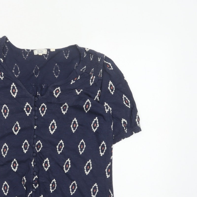 Fat Face Women’s Blue Aztec Geometric Button Blouse Size 8