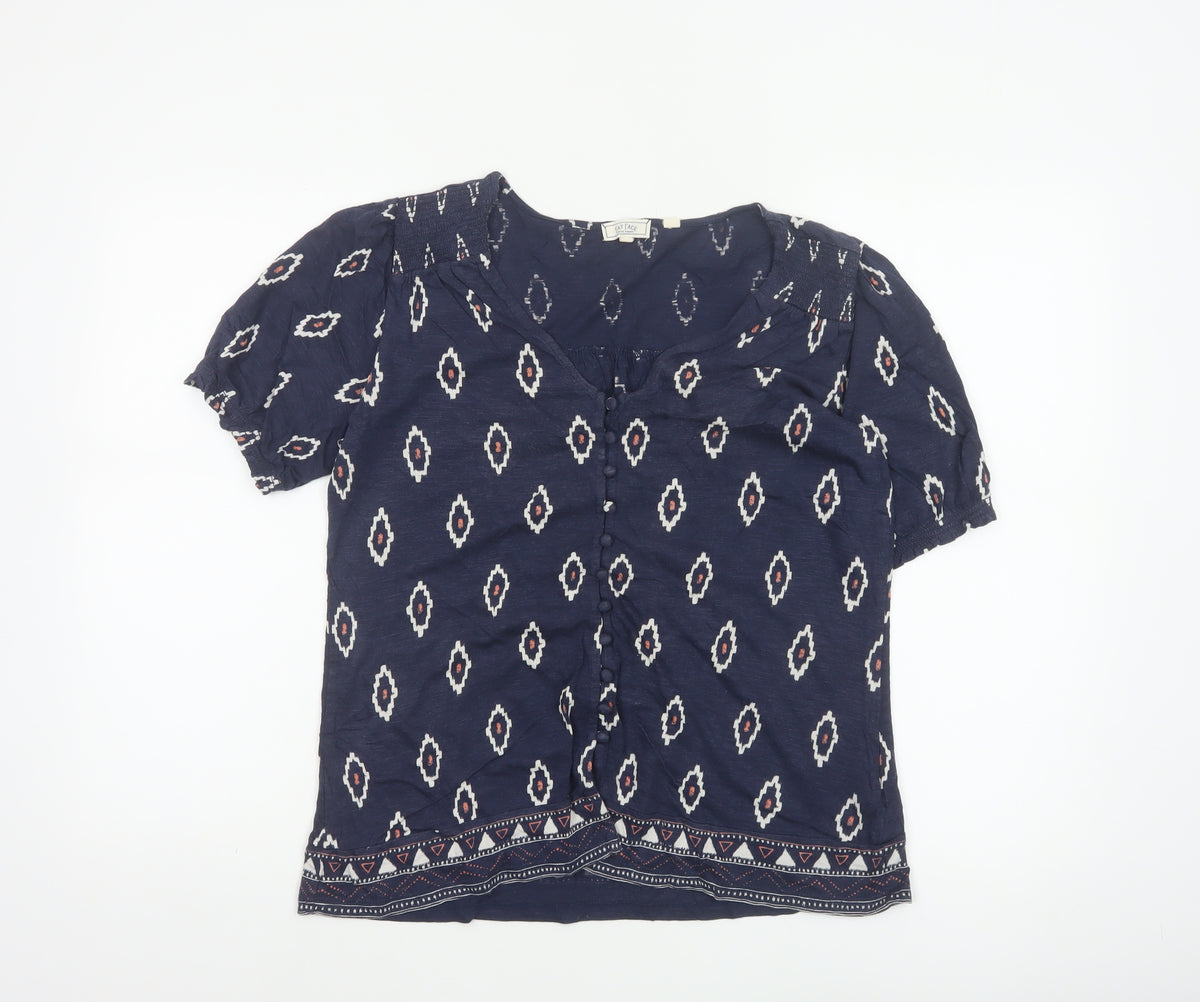 Fat Face Women’s Blue Aztec Geometric Button Blouse Size 8