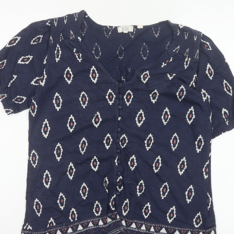 Fat Face Women’s Blue Aztec Geometric Button Blouse Size 8