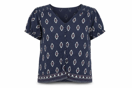 Fat Face Women’s Blue Aztec Geometric Button Blouse Size 8