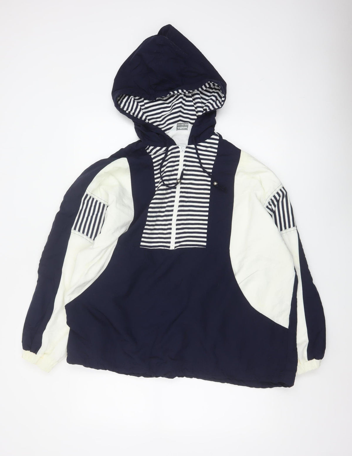 St Michael Women’s Navy Blue Stripe Hooded Half Zip Jacket UK 16