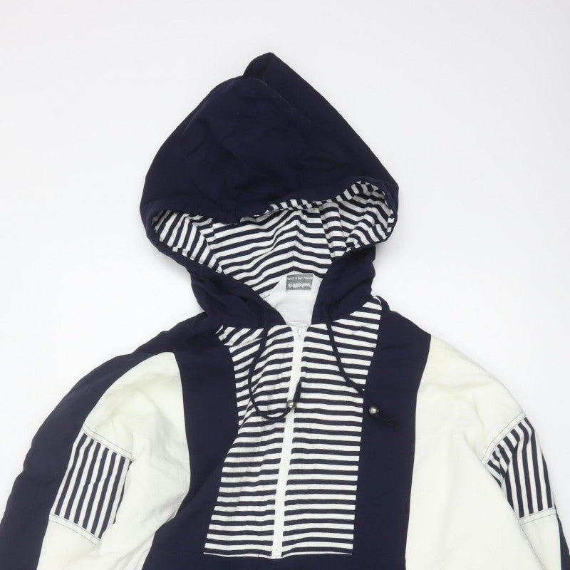 St Michael Women’s Navy Blue Stripe Hooded Half Zip Jacket UK 16