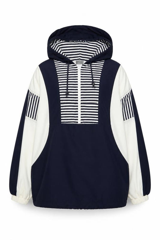 St Michael Women’s Navy Blue Stripe Hooded Half Zip Jacket UK 16