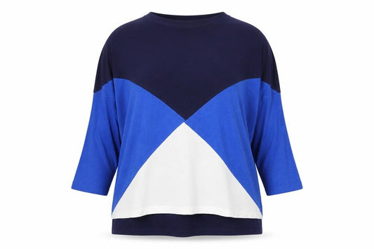 Stradivarius Women’s Blue Navy White S Geometric 3/4 Sleeve Jumper