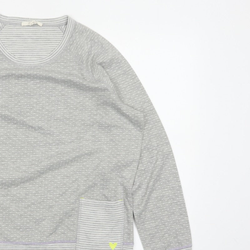 White Stuff Women Grey Stripe Jersey Pocket Top UK 16 Long Sleeve