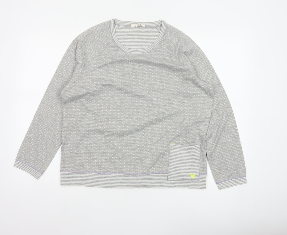 White Stuff Women Grey Stripe Jersey Pocket Top UK 16 Long Sleeve