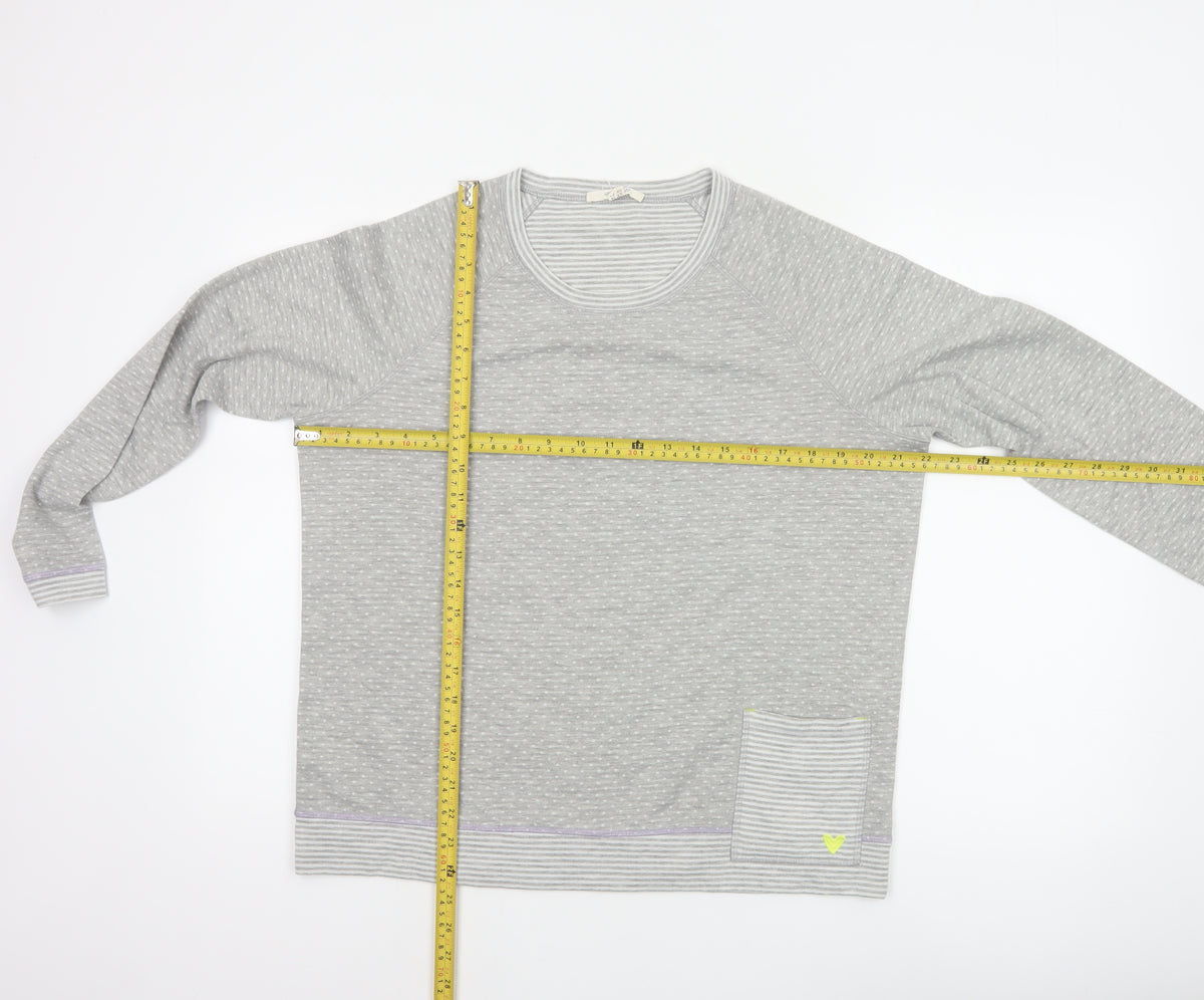 White Stuff Women Grey Stripe Jersey Pocket Top UK 16 Long Sleeve