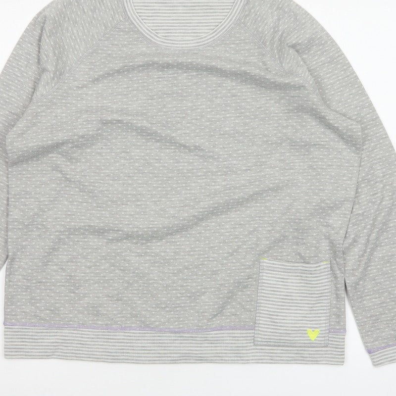 White Stuff Women Grey Stripe Jersey Pocket Top UK 16 Long Sleeve