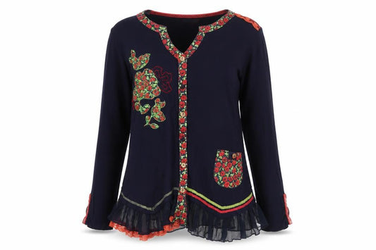 Joe Browns Women’s Blue Floral Trim Embroidered Tunic Blouse UK 14