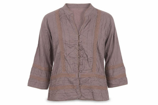 Damart Women Brown UK 12 Cotton Tunic Blouse 3/4 Bell Sleeve