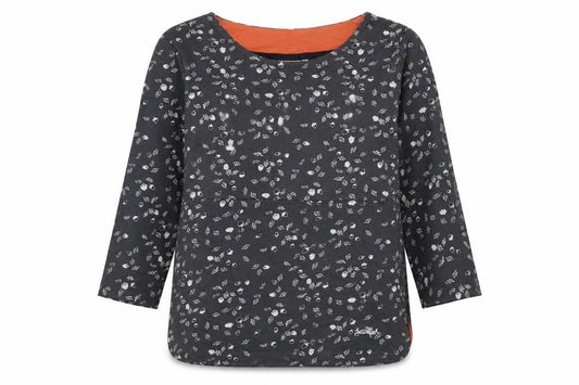 Weird Fish Women Grey Orange Leaf Print Organic Cotton 3/4 Sleeve Top UK 10