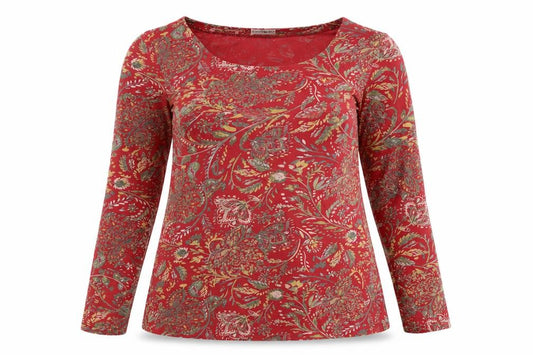 Nomads Women Red Floral Organic Cotton Long Sleeve Blouse UK 12