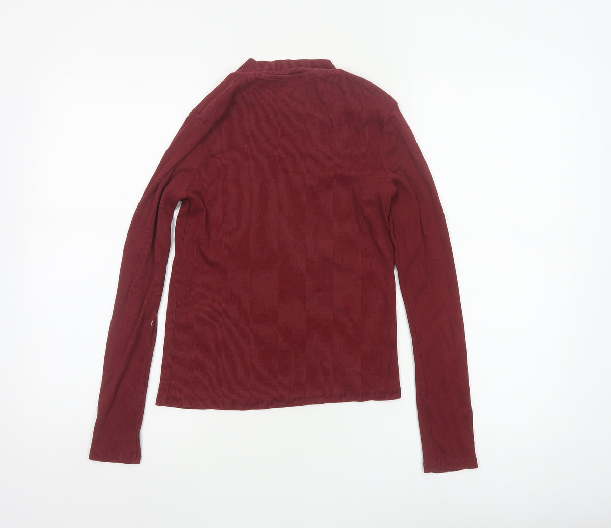 Monki Women Red Size 10 Ribbed High Neck Long Sleeve Basic Top