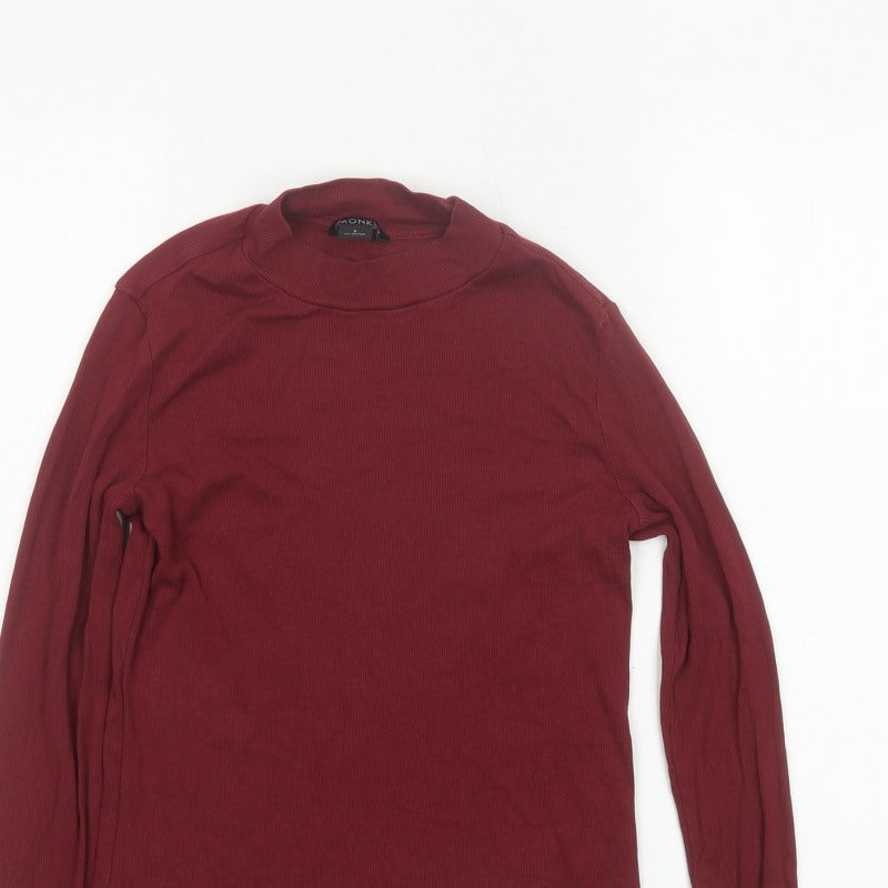 Monki Women Red Size 10 Ribbed High Neck Long Sleeve Basic Top