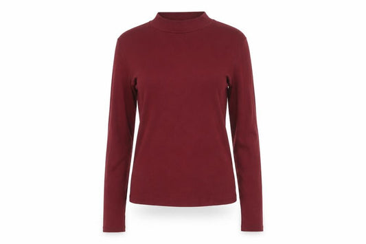Monki Women Red Size 10 Ribbed High Neck Long Sleeve Basic Top