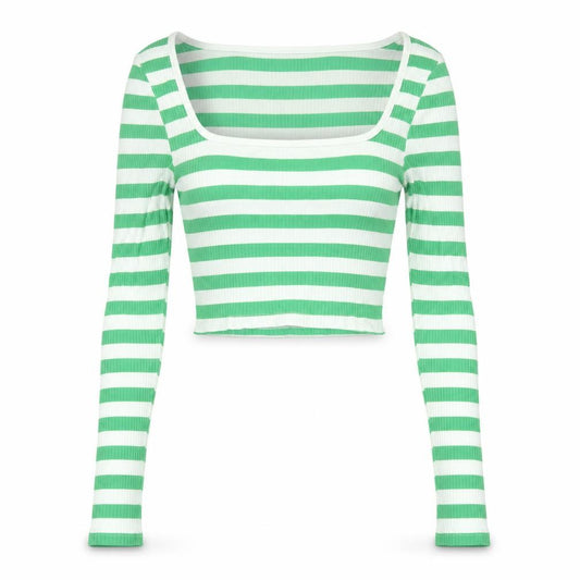 ASOS Design Women Green White Stripe Cropped Scoop Neck Top UK 6