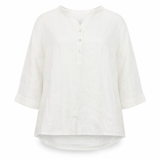 Cotton Traders Women Ivory UK 14 Cotton V-Neck Button Long Sleeve Blouse