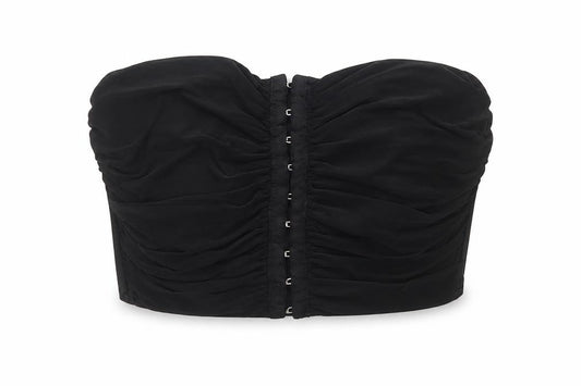 Pink Vanilla Women Black M Cropped Strapless Ruched Hook & Eye Bandeau Top