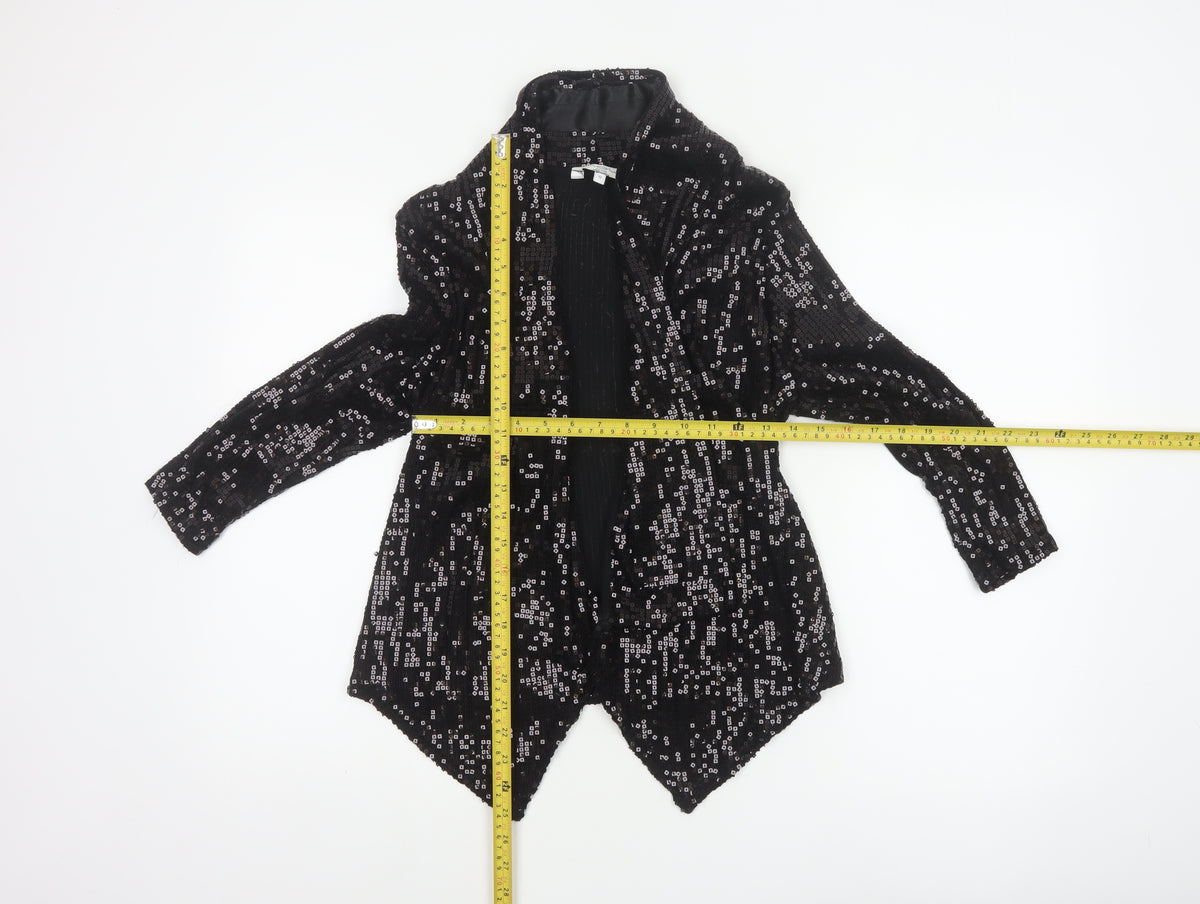 Look Women’s Black Size 12 Sequin Geometric Open Long Jacket