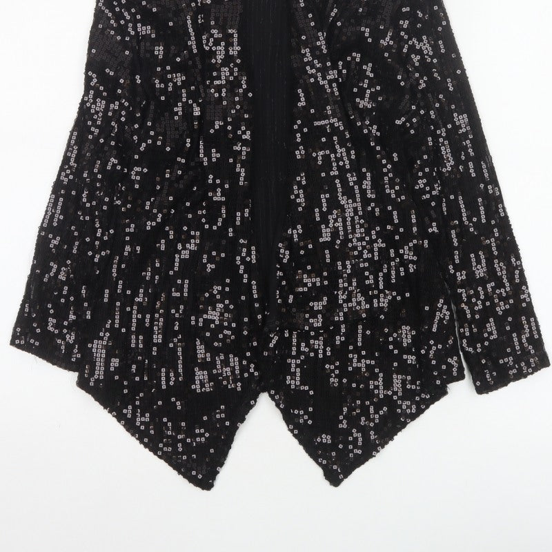 Look Women’s Black Size 12 Sequin Geometric Open Long Jacket