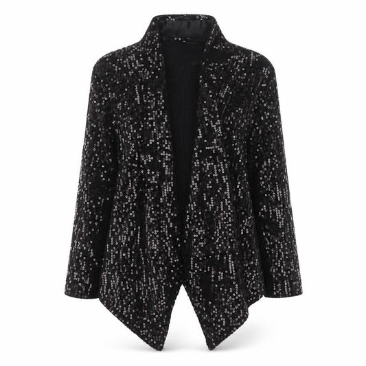 Look Women’s Black Size 12 Sequin Geometric Open Long Jacket