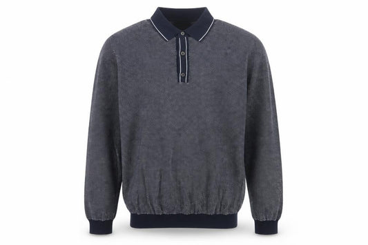 Marks and Spencer Men's Navy L Cotton Rich Collared Henley Knit Jumper