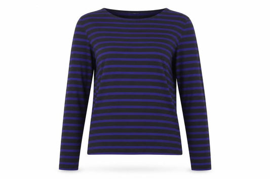 Jigsaw Women’s Black Purple Striped Cotton Boat Neck Long Sleeve Top L