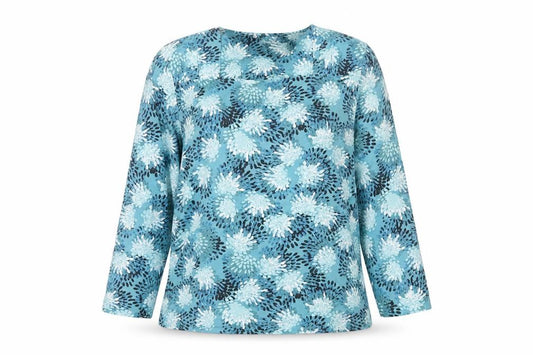Eastex Women Blue Floral V-Neck 3/4 Sleeve Blouse UK 12
