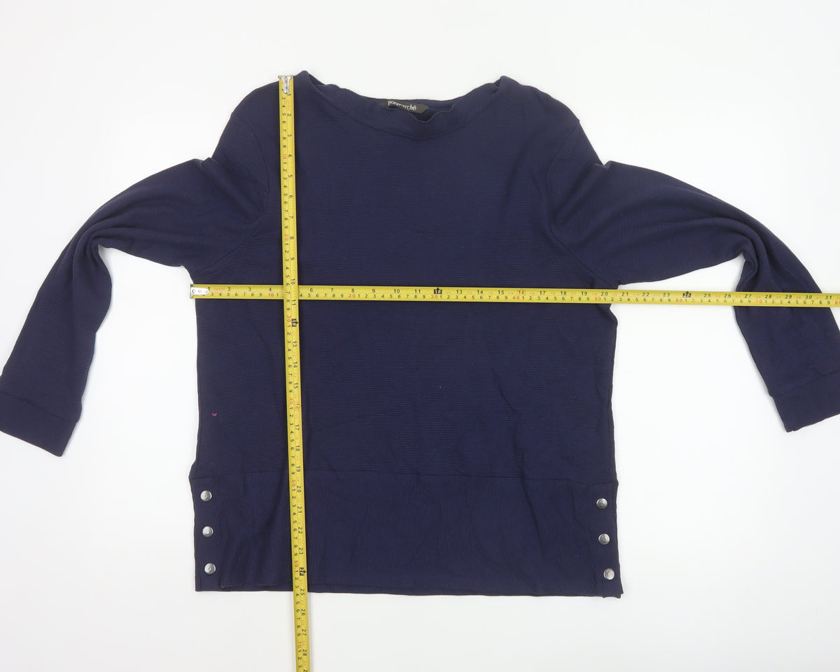 Bonmarché Women’s Blue Size 14 Basic High Neck Long Sleeve Button Blouse