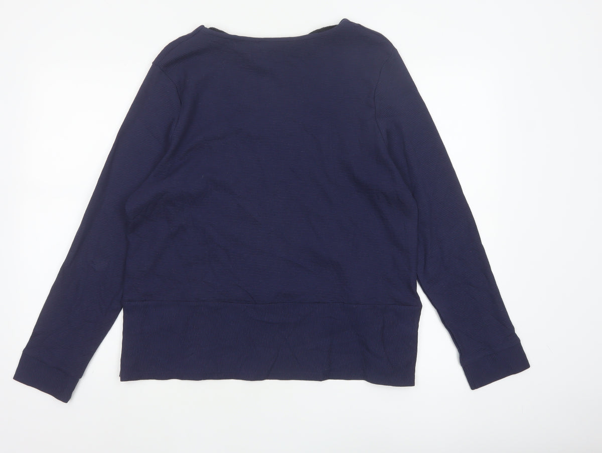 Bonmarché Women’s Blue Size 14 Basic High Neck Long Sleeve Button Blouse