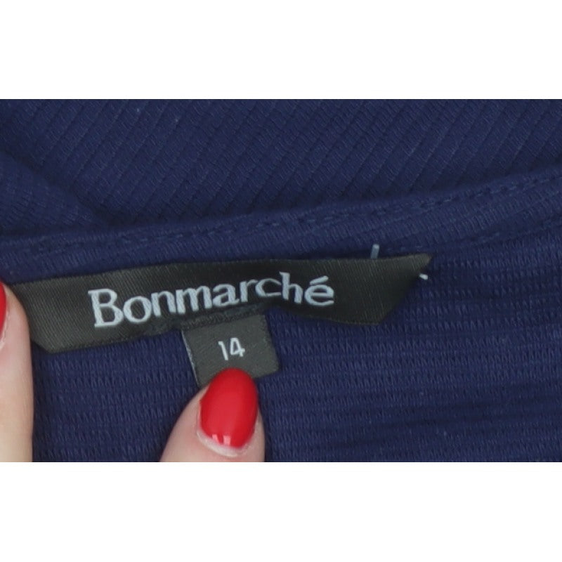 Bonmarché Women’s Blue Size 14 Basic High Neck Long Sleeve Button Blouse