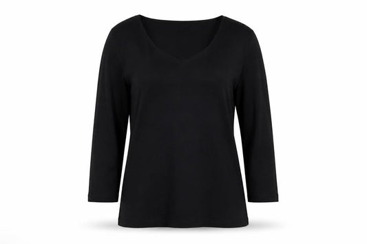 Hobbs Women Black S V-Neck Long Sleeve Stretch Jersey Top