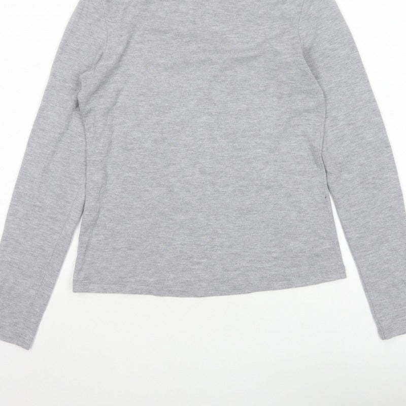 Mango Women Grey Size S Basic Boat Neck Stretch Long Sleeve T-Shirt