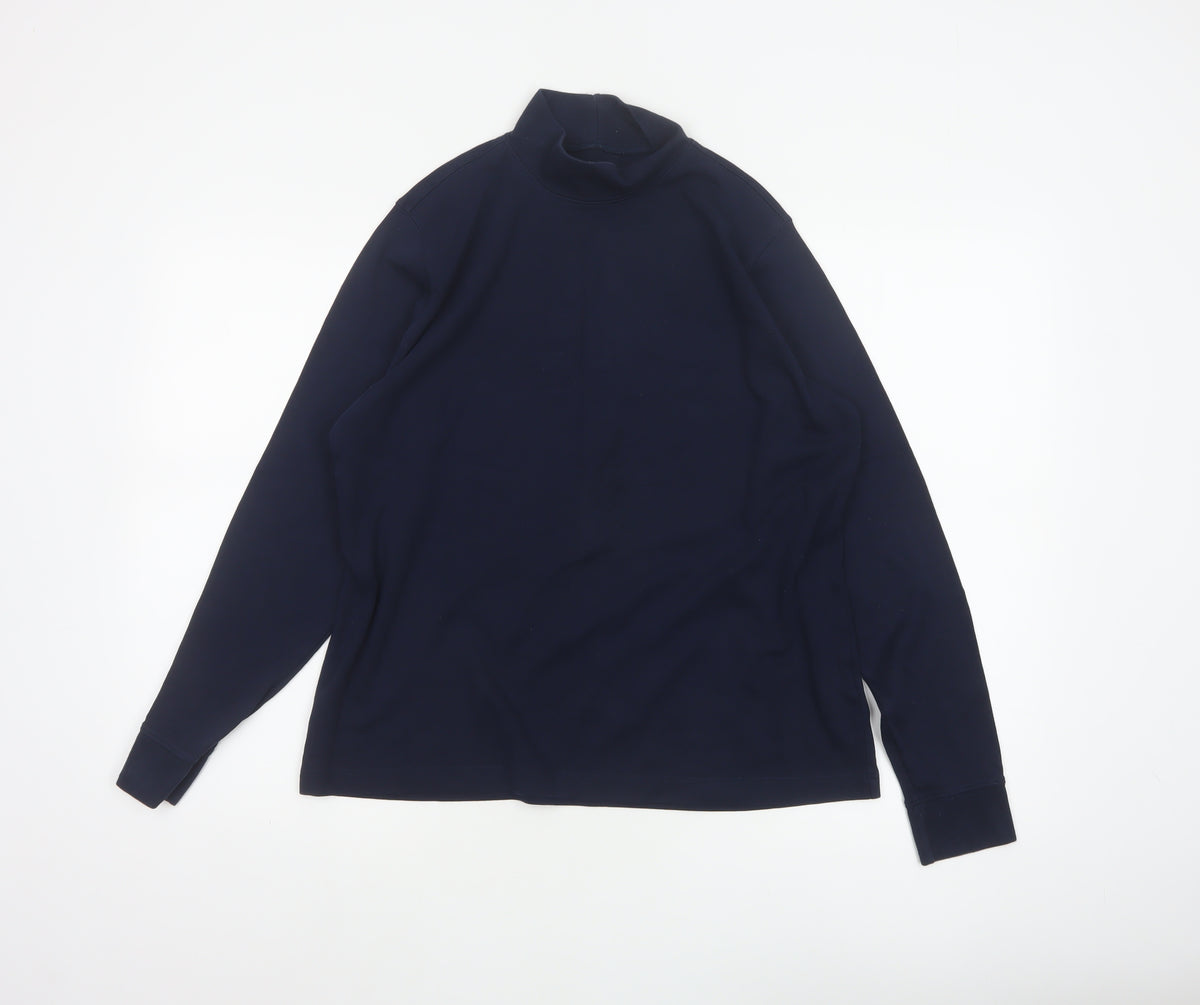Lands' End Women's Blue M Basic Cotton Mock Neck Long Sleeve T-Shirt