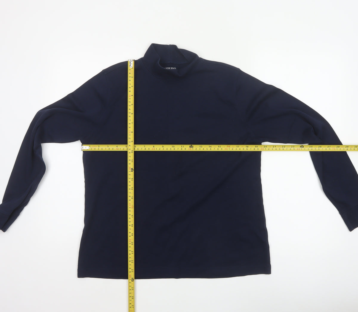 Lands' End Women's Blue M Basic Cotton Mock Neck Long Sleeve T-Shirt