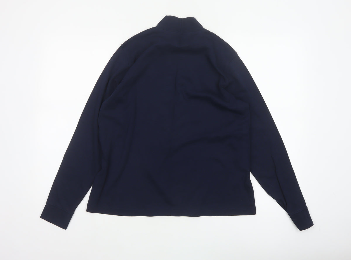 Lands' End Women's Blue M Basic Cotton Mock Neck Long Sleeve T-Shirt