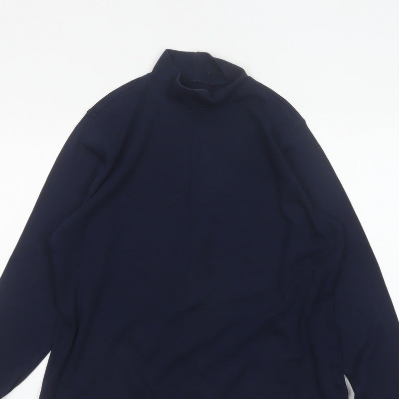 Lands' End Women's Blue M Basic Cotton Mock Neck Long Sleeve T-Shirt